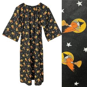 Vintage Halloween Costume Witch Dress Child Black Retro Handmade Stars Unique